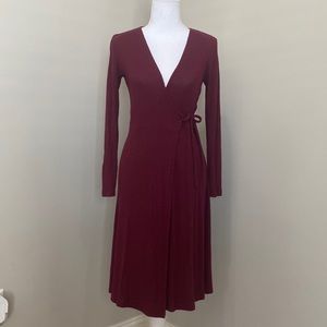 Burgundy Tie-Wrap Sweater Dress